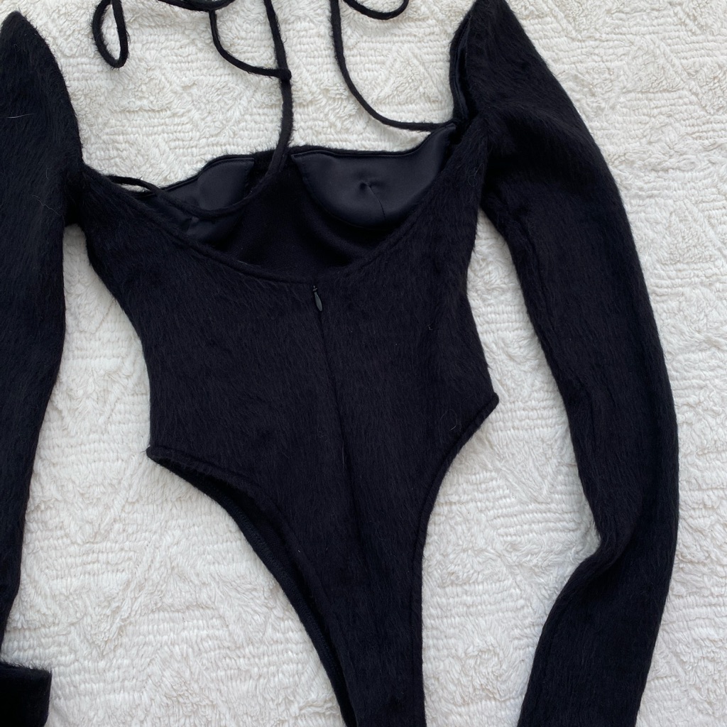 Laquan Smith Black Fuzzy Halter Neck Bodysuit — image 5 of 6